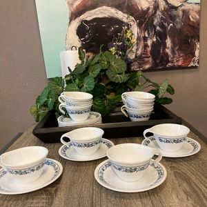 Corelle Butterfly and Flower Teacups with Saucers